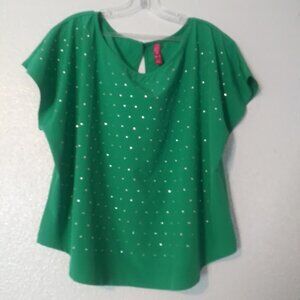 Lia women's XL green rhinestone short sleeve top